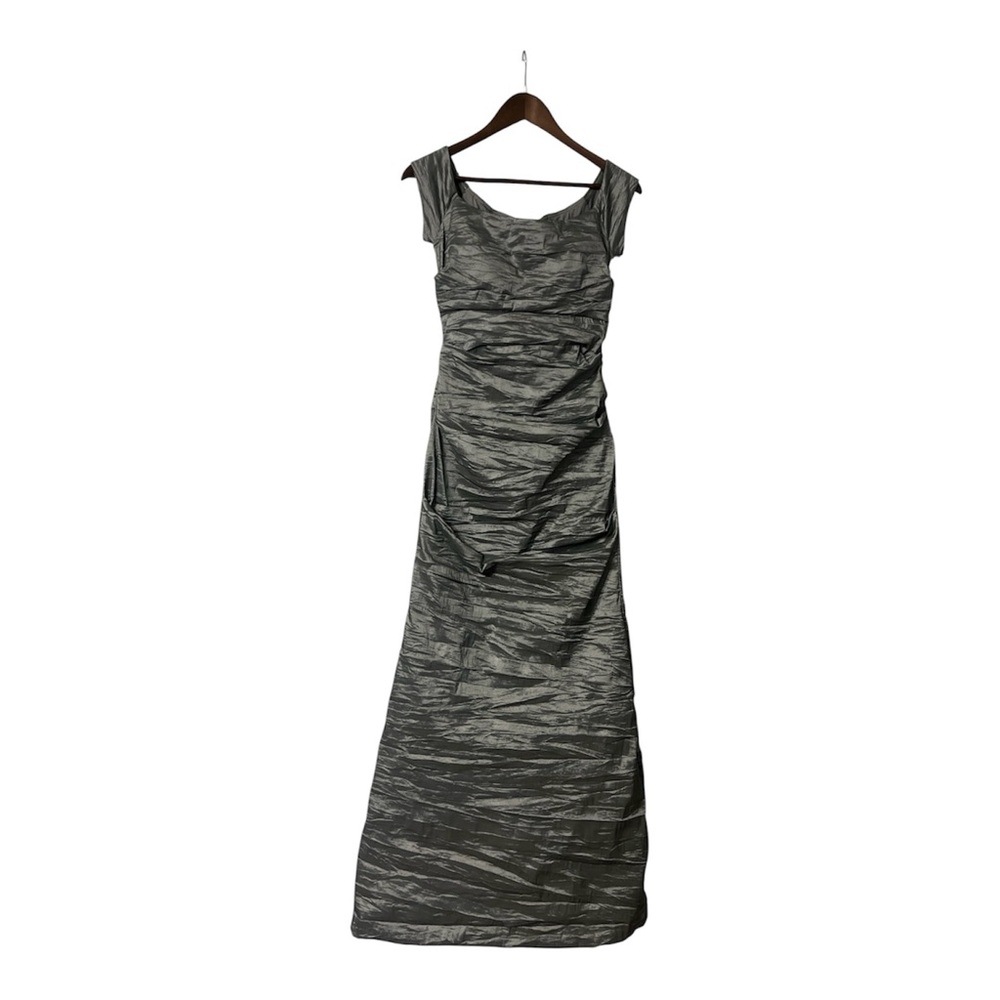 Alex Evenings Silver Metallic Long Ruched Evening Gown Size 6 Formal